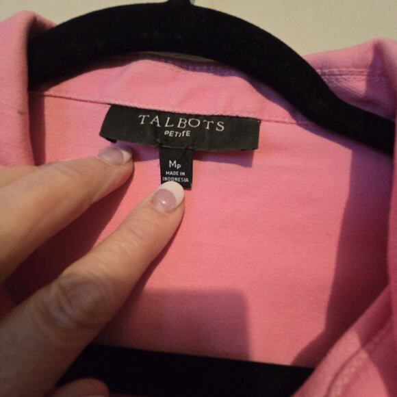 Talbots Denim Trucker Jacket Womens Petite MED Pink Pockets Classic Stretch - Picture 4 of 9